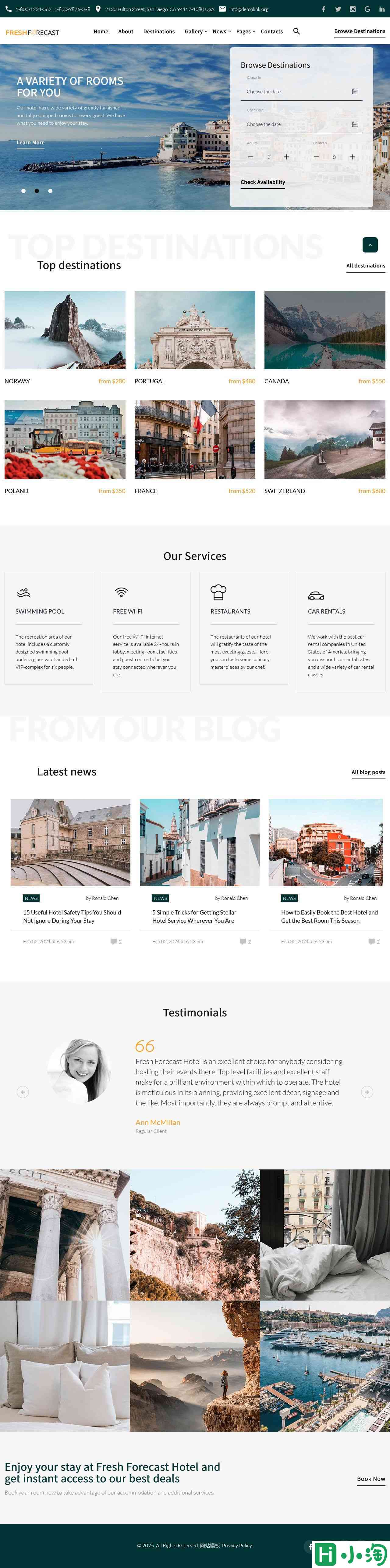 旅游景点酒店预订网站模板-PC预览